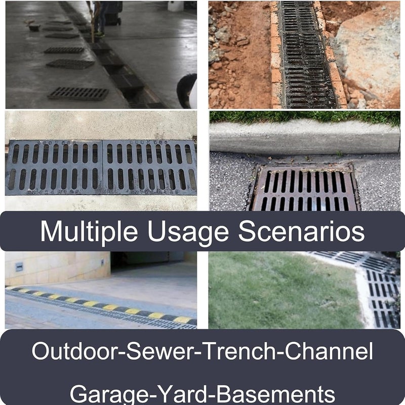 masslunt Cast Iron Drain Grate 20x12 in, A-Class 3372 lbs Heavy-Duty Channel Cover, Outdoor Trench Drainage Grate, Black Rectangle Metal Sewer Cover for Foot Traffic (True 19.7x11.8) - Image 5